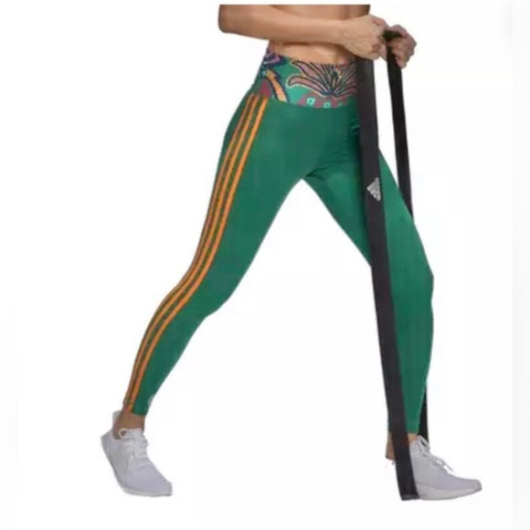 Adidas + Farm Rio Women's Bold Green/Signal‎ Orange athletic Leggings size small - Picture 10 of 14